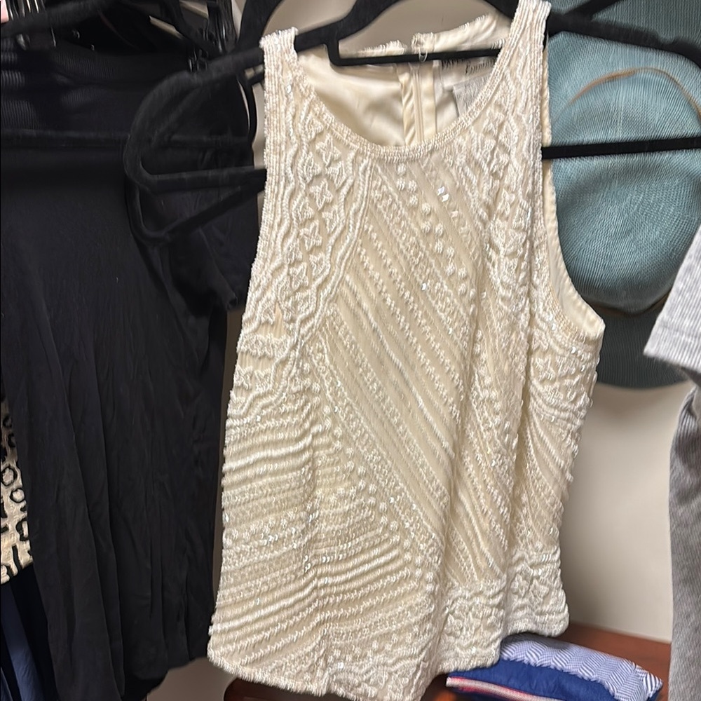 Papell boutique evening white beaded bandana top size small